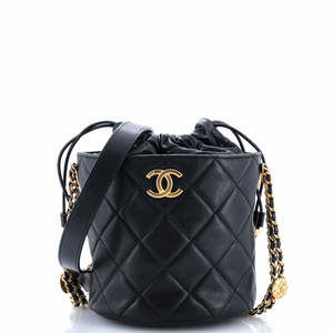 Chanel Small Twist Your Buttons Drawstring Bucket Bag Quilted Caviar